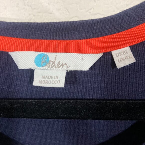 BODEN Emily Navy Blue Slub Cotton Ruffle Sleeve Jersey T-Shirt Shift Dress 4L - Picture 7 of 9